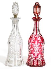 ASSORTED CUT OVERLAY DECANTERS, LOT OF TWO