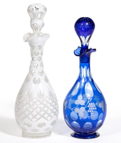 ASSORTED CUT OVERLAY DECANTERS, LOT OF TWO