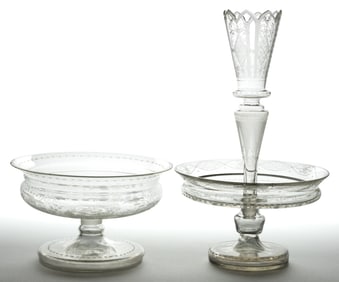 ASSORTED GLASS BOWLS / EPERGNES, LOT OF TWO