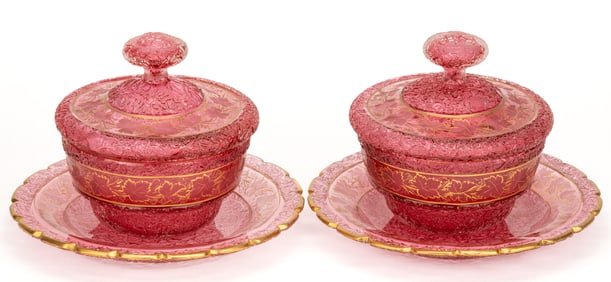 OVERSHOT COVERED SWEETMEATS WITH UNDERTRAYS, PAIR