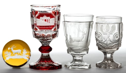 ASSORTED CUT AND ENGRAVED GLASS ARTICLES, LOT OF FOUR