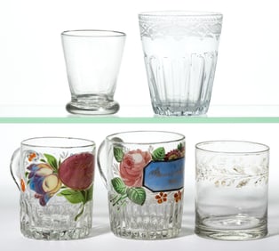 ASSORTED BLOWN DRINKING VESSELS, LOT OF FIVE