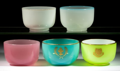 BLOWN OPALINE GLASS FINGER BOWLS, LOT OF FIVE