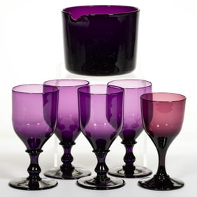 FREE-BLOWN GLASS DRINKING ARTICLES, LOT OF SIX