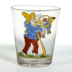 FREE-BLOWN ENAMEL-DECORATED TUMBLER / DRINKING GLASS