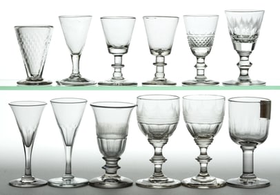 ASSORTED BLOWN WINE GLASSES, LOT OF 12