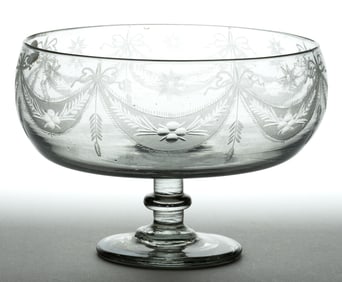 PITTSBURGH FREE-BLOWN AND ENGRAVED OPEN COMPOTE