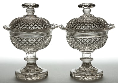 BOHEMIAN CUT GLASS SWEETMEATS, LOT OF TWO