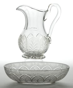 AMERICAN CUT ARCHED FERN PITCHER AND BOWL, LOT OF TWO