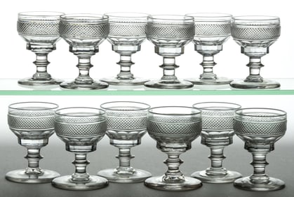 CUT DIAMOND POINT BAND GLASS WINES, SET OF 12