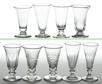 ASSORTED FREE-BLOWN JELLY GLASSES, LOT OF NINE