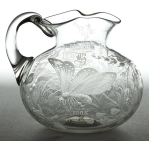 ENGLISH BLOWN AND ENGRAVED GLASS PITCHER