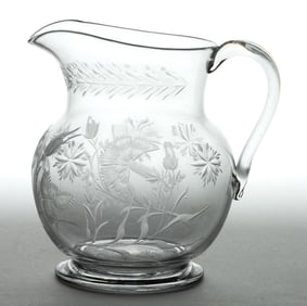 FREE-BLOWN ENGRAVED PITCHER
