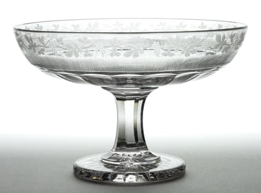 CUT AND ENGRAVED GLASS OPEN COMPOTE
