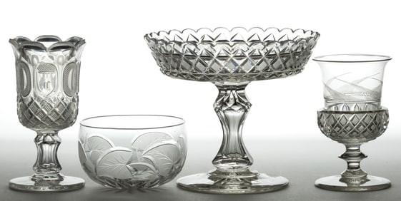 ASSORTED CUT AND ENGRAVED GLASS ARTICLES, LOT OF FOUR