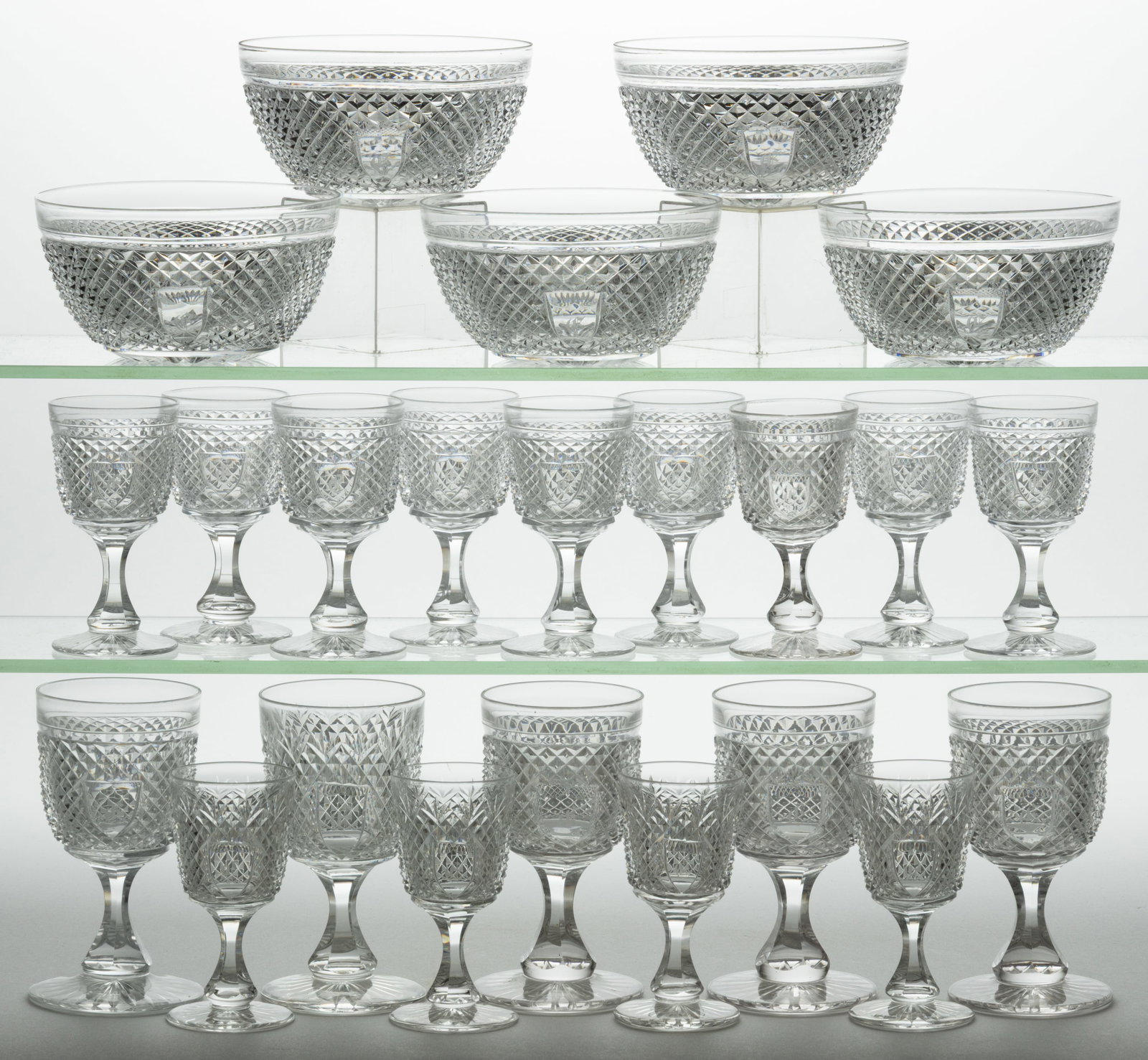 CUT DIAMOND POINT / SHARP DIAMOND (OMN) GLASS ARTICLES, LOT OF 23 (1 of 1)