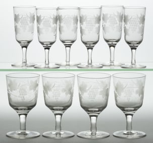 ENGRAVED GLASS DRINKING ARTICLES, LOT OF TEN