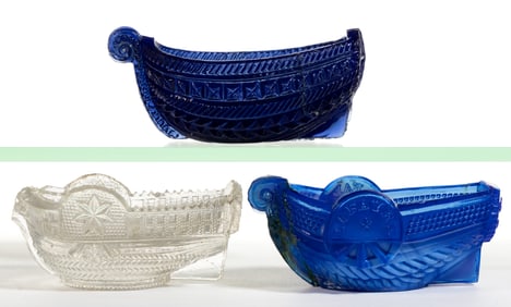 ASSORTED PRESSED LACY BT BOAT-FORM OPEN SALTS LOT OF THREE