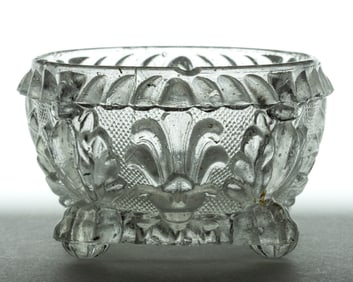 UNLISTED RD ACANTHUS LEAF AND FLEUR-DE-LIS ROUND PRESSED OPEN SALT