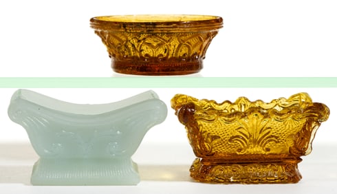 ASSORTED LACY-ERA PRESSED OPEN SALTS, LOT OF THREE