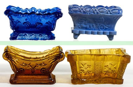 ASSORTED PRESSED LACY OPEN SALTS, LOT OF FOUR