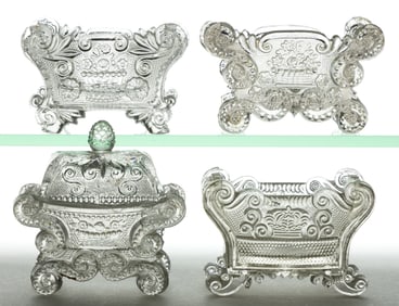 ASSORTED LACY-ERA PRESSED OPEN SALTS, LOT OF FOUR