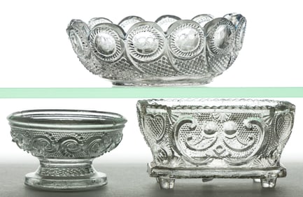 ASSORTED LACY-ERA PRESSED OPEN SALTS, LOT OF THREE