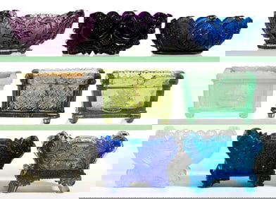 ASSORTED PRESSED LACY OPEN SALTS, LOT OF NINE