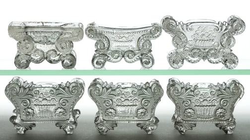 ASSORTED LACY-ERA PRESSED OPEN SALTS, LOF OT SIX