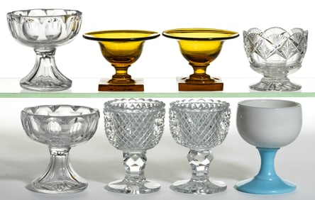 ASSORTED GLASS OPEN SALTS, LOT OF EIGHT