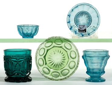 ASSORTED PRESSED PANELED AND LACY TOY ARTICLES, LOT OF FIVE