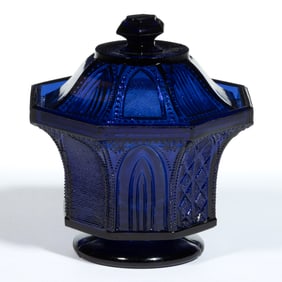 PRESSED LACY GOTHIC ARCH SUGAR BOWL AND COVER