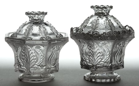 PRESSED LACY ACANTHUS LEAF AND SHIELD COVERED SUGARS, LOT OF TWO