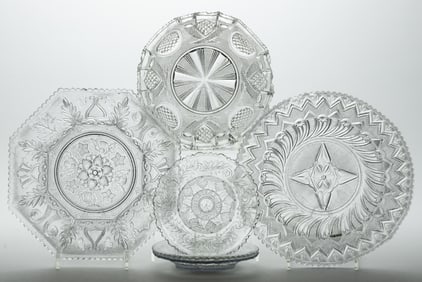 ASSORTED PRESSED LACY GLASS TABLE ARTICLES, LOT OF SIX