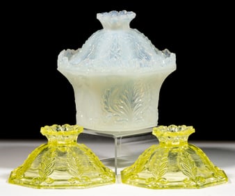 PRESSED LACY ACANTHUS LEAF AND SHIELD TABLE ARTICLES, LOT OF THREE