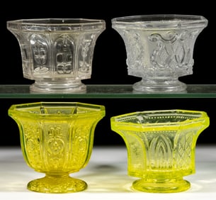 ASSORTED PRESSED GLASS SUGAR BOWL BASES, LOT OF FOUR