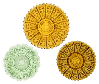 AMERICAN AND EUROPEAN PRESSED LACY-ERA GLASS DISHES, LOT OF THREE