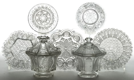 ASSORTED LACY ERA AND EARLY PRESSED ARTICLES, LOT OF SEVEN