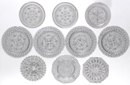 LEE/ROSE NO. 124-A, 151-A (TWO), 156-A, 172-B, 193 AND 216-B (FOUR) CUP PLATE, LOT OF TEN