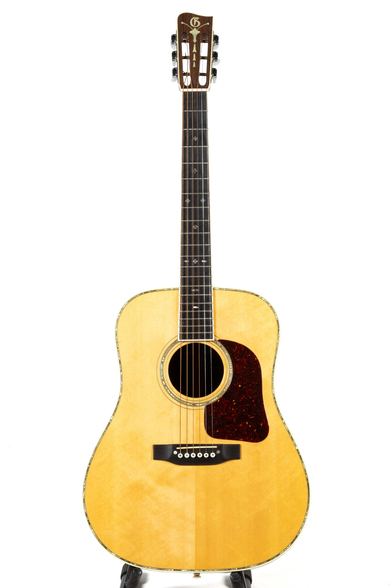 1987 J.W. GALLAGHER & SON 72 SPECIAL NATURAL ACOUSTIC GUITAR: 1987 J.W. GALLAGHER & SON 72 SPECIAL NATURAL ACOUSTIC GUITAR, serial number 2008, six string, spruce top with abalone inlay rosette and edges, faux tortoise shell pickguard, rosewood sides and back wi