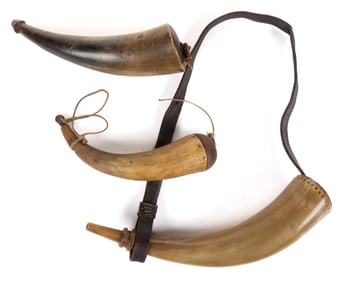 AMERICAN FRONTIER POWDER HORNS, LOT OF THREE