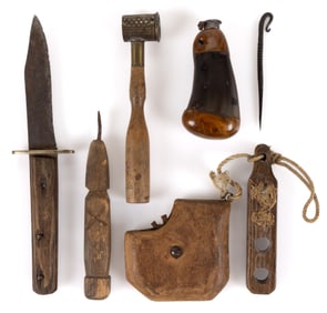 ASSORTED FIREARM AND OTHER ACCOUTERMENTS, LOT OF SIX