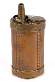 RARE BRASS AND COPPER MULTI-COMPARTMENT PISTOL POWDER FLASK