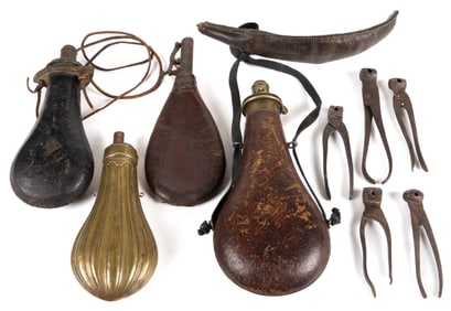 ANTIQUE FIREARM ACCOUTREMENTS, LOT OF TEN