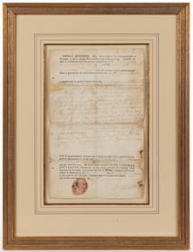 THOMAS JEFFERSON (1743-1826) SIGNED 1781 BUCKINGHAM CO., VIRGINIA LAND GRANT DOCUMENT
