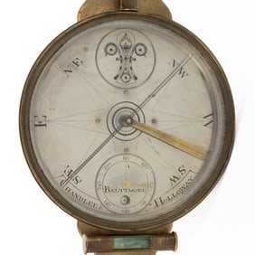 RARE SIGNED CHANDLEE & HOLLOWAY, BALTIMORE, MARYLAND BRASS CIRCUMFERENTOR / SURVEYOR'S COMPASS