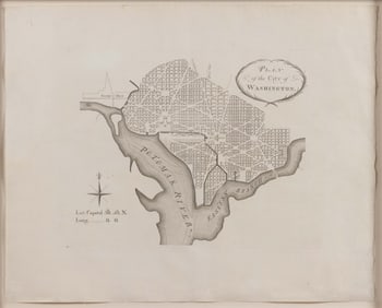 VERY RARE ANDREW ELLICOTT (AMERICAN, 1754-1820) PLAN OF WASHINGTON, D.C.