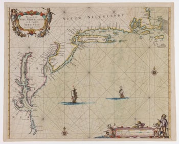 PIETER GOOS (DUTCH, 1615-1675) NAUTICAL CHART / MAP OF THE ATLANTIC COAST