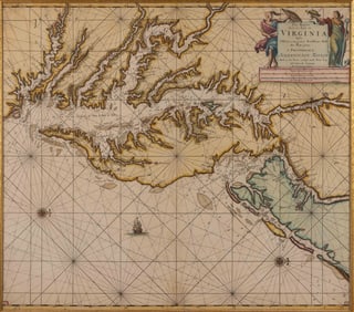 JOHANNES VAN KEULEN (DUTCH, 1654-1715) NAUTICAL CHART / MAP OF THE CHESAPEAKE BAY REGION