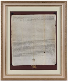 FRANCIS FAUQUIER (1703-1768) SIGNED 1765 NORFOLK CO., VIRGINIA LAND GRANT DOCUMENT